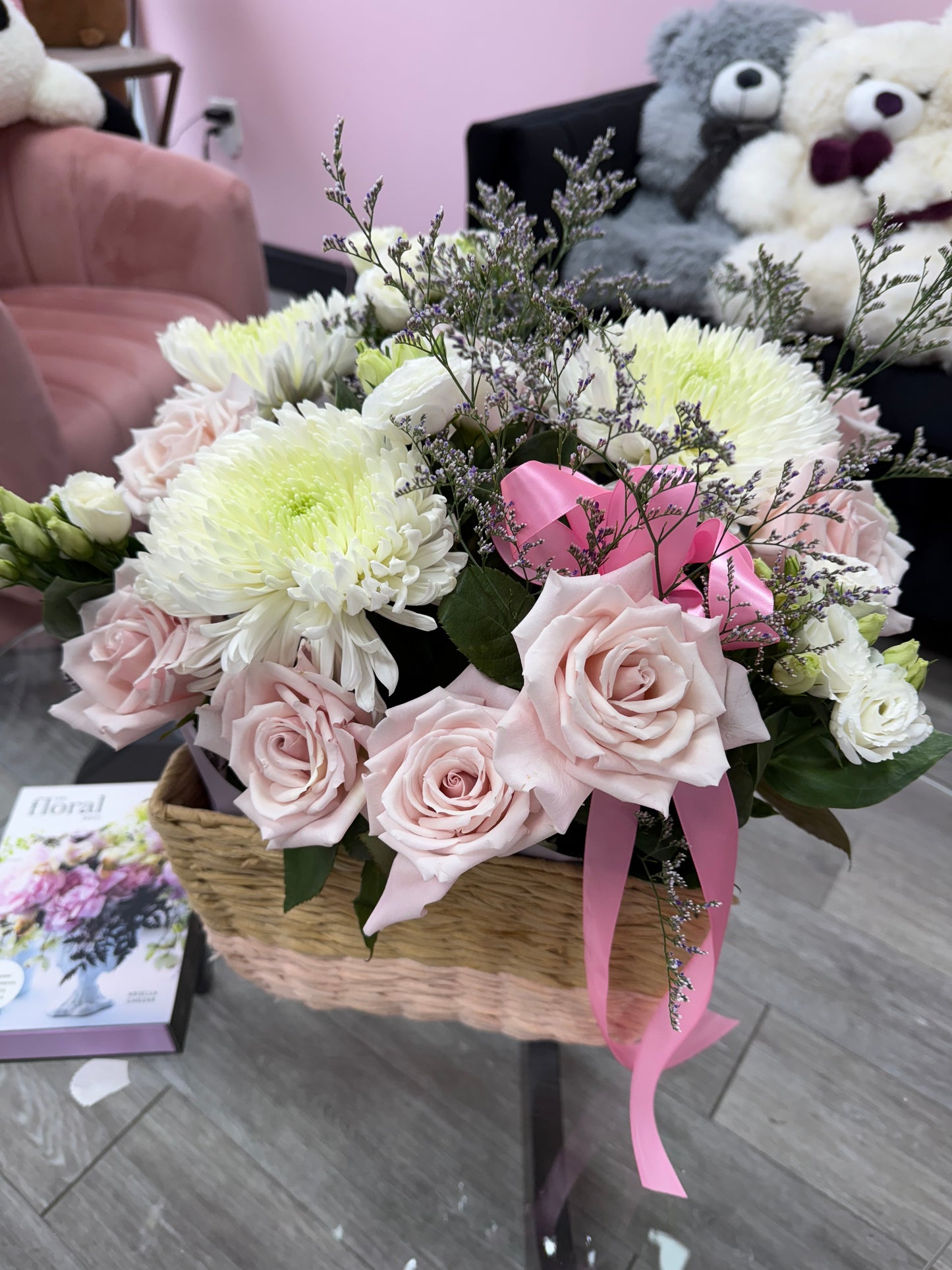 Pink escimo on a basket