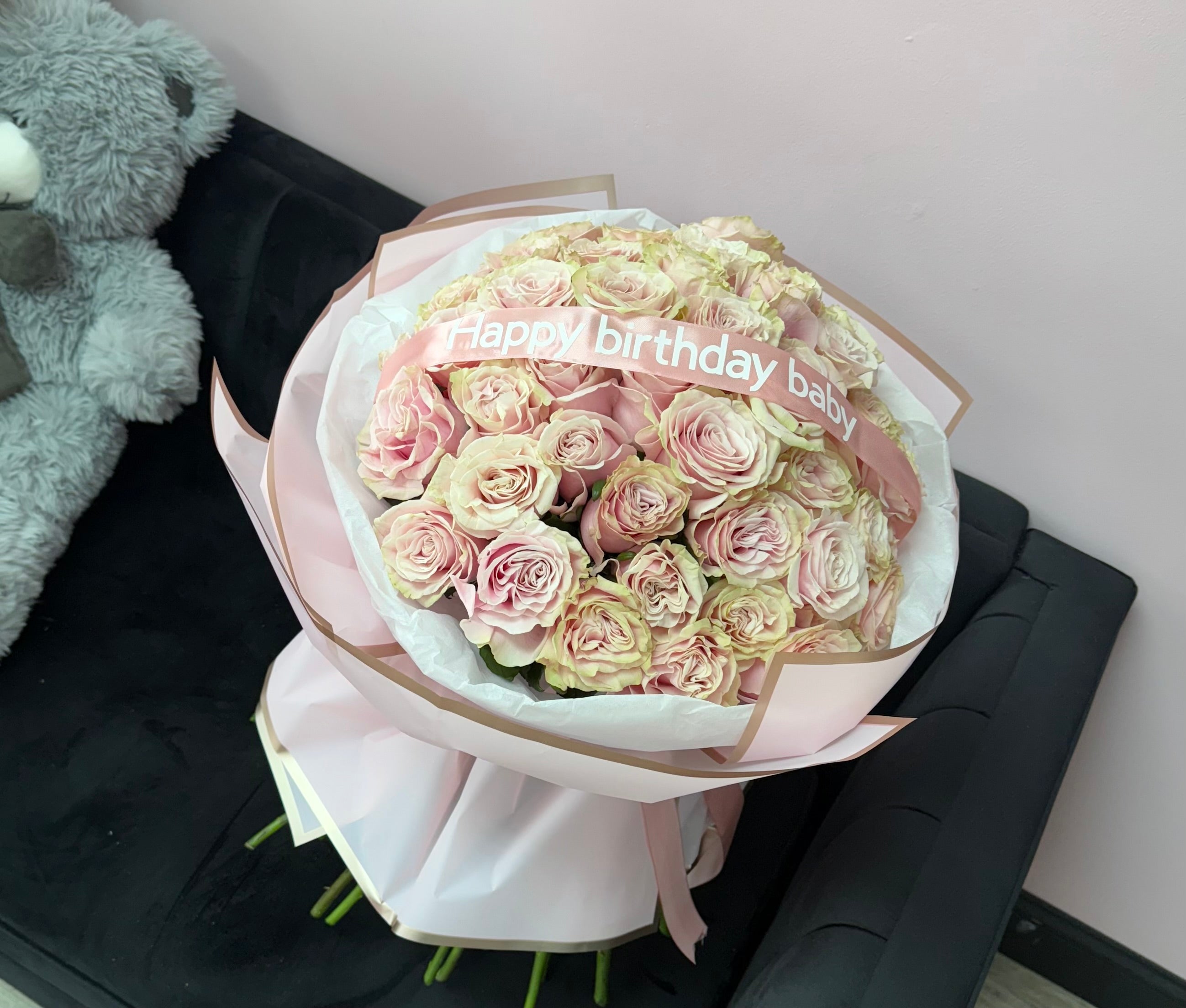 51 Pink Roses + Ribbon