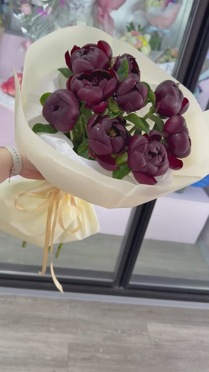 Burgundy peonies bouquet